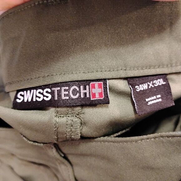 SwissTech+ st travel pants mens 34x30 olive green hiking straight SMB38479 - Picture 8 of 10